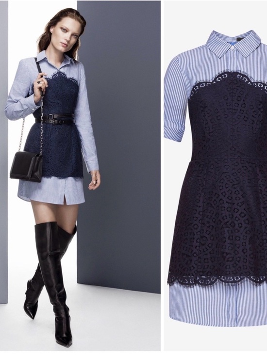 BCBGMaxAzria Dresses & Skirts - BCBGMAXAZRIA Kaylin Lace Overlay Shirtdress Blue Stripe Dress Size 4